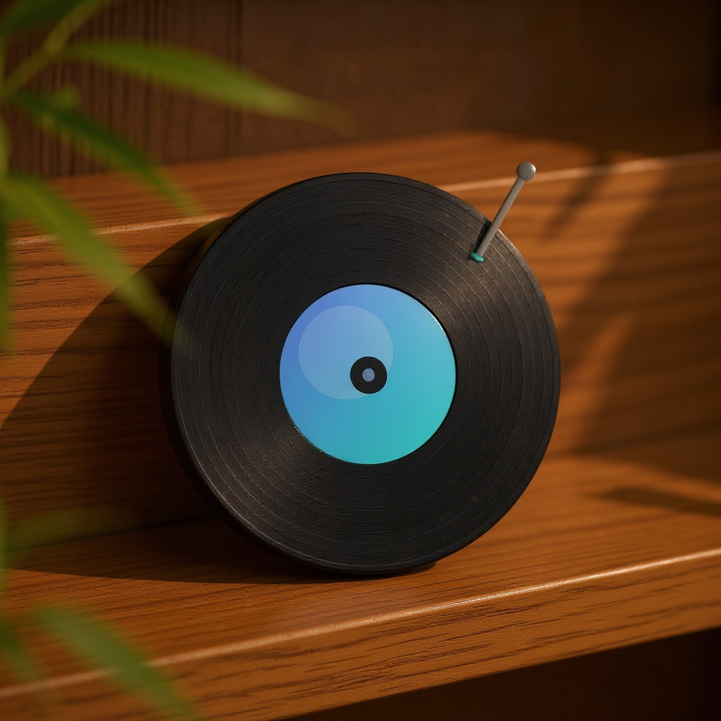 Vinyl record in Wood shelf scene